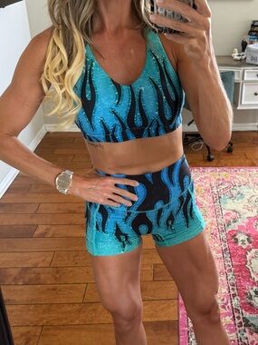 Blue Flame Sports Bra and Shorts Set